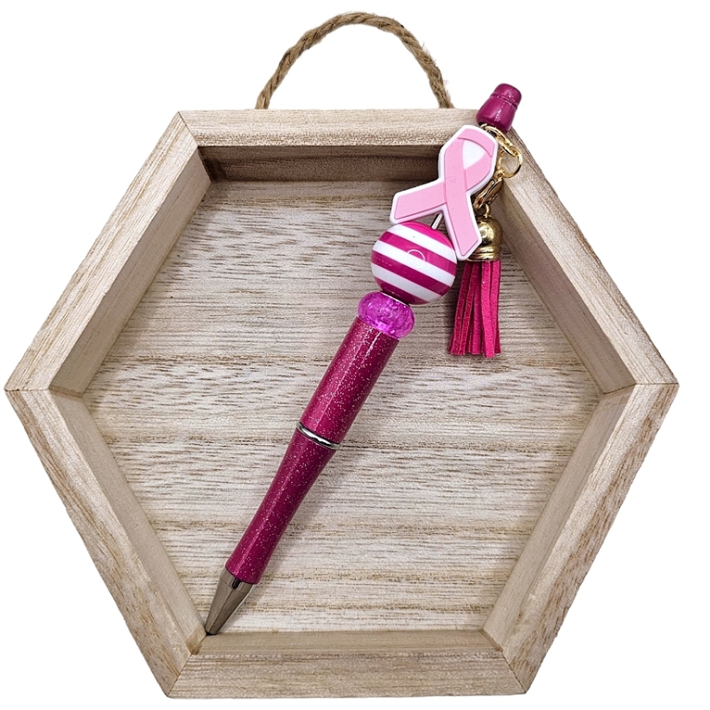 Pink Breast Cancer Awareness Beaded Pen With Tassel Writing Gift Office Supplies